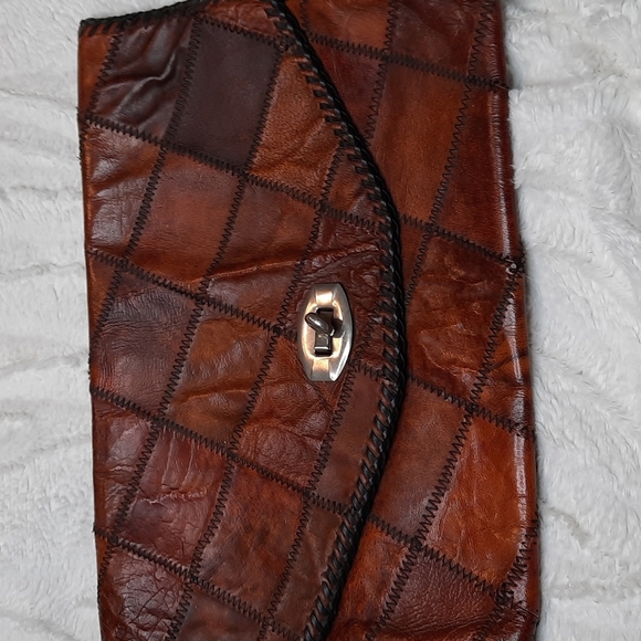 Vintage Leather clutch patchwork handbag brown - Picture 3 of 5